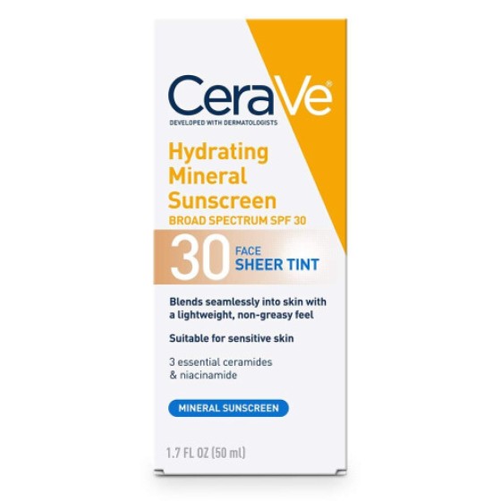 CeraVe ミネラル日焼け止め 保湿 SPF 30 透明ティント付き | 酸化亜鉛と二酸化チタンを含む色付きミネラル日焼け止め